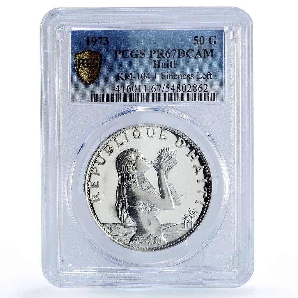 Haiti 50 gourdes Woman on the Beach Fineness Left PR67 PCGS silver