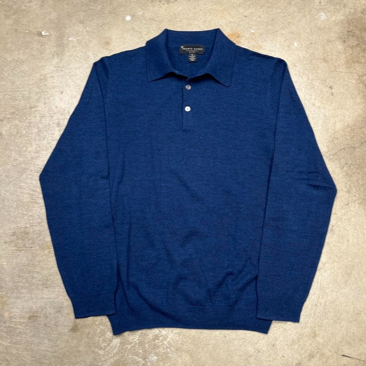 Vintage Merino Wool Polo Long sleeve Pronto Uomo Navy Blue Large
