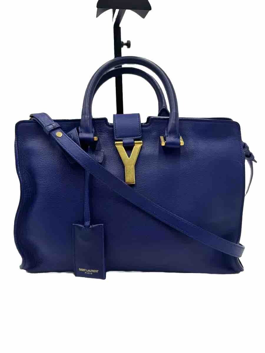 Saint Laurent Auth Small Paris Cabas Y 2way Blue Leather YSL Top