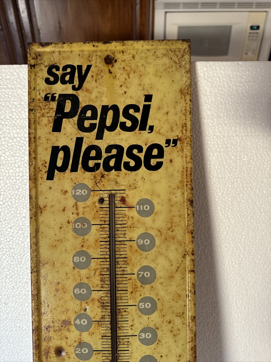 Vintage Metal Pepsi Sign Thermometer Working 27x7 M-165 Say Pepsi