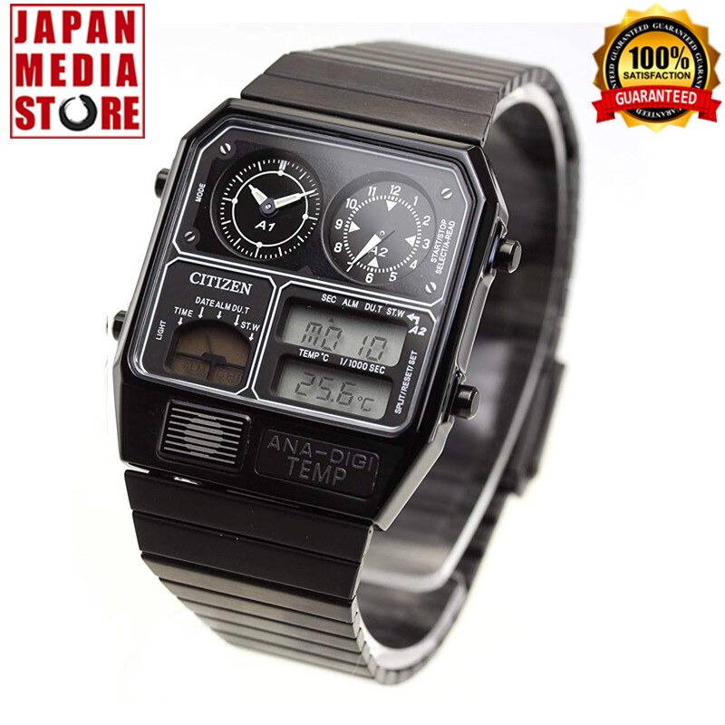 CITIZEN ANA-DIGI TEMP JG2105-93E Black Analog Digital Vintage Men