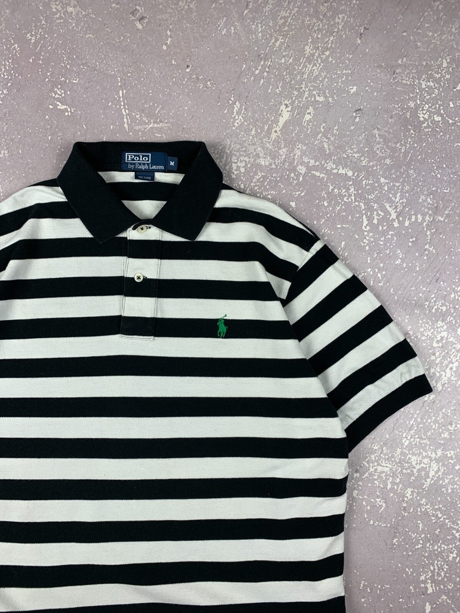 Vintage 90s Ralph Lauren Cotton Striped Polo Shirt Mens M-L Black