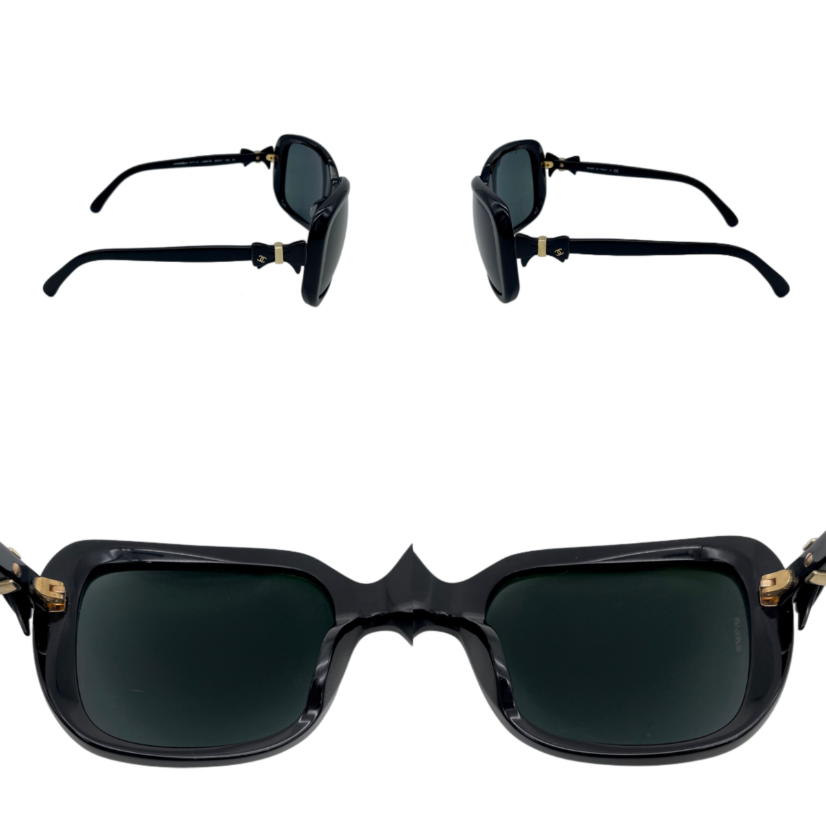 Auth CHANEL 5171-A Bow Detail Square Sunglasses Black & Gold | eBay