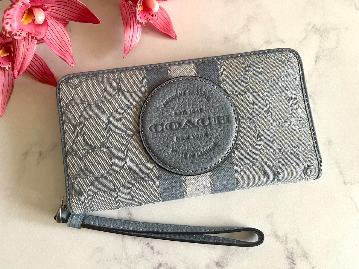 Coach C9073 Dempsey Patch Large Phone Wallet Wristlet Marble Blue