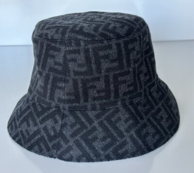 NWT $690 Fendi FF Wool Black Men's Bucket Hat Medium FXQ801 Made