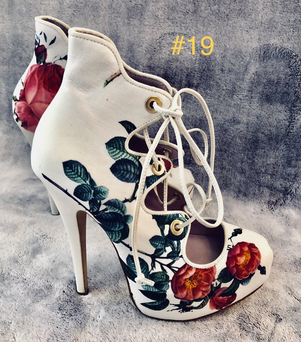 Vivienne Westwood Scarlet Floral Lace-up High Heel Pumps Sz 5.5