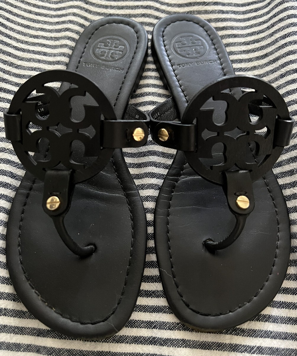 Tory Burch Matte Black Leather Millers Miller Sandals size 7 M