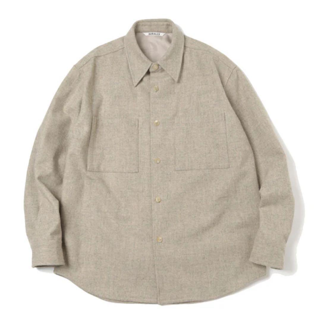 AURALEE Super Milled Shetland Wool Shirt 100% Wool Gray Beige Size