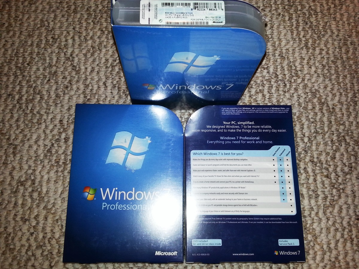 Microsoft Windows 7 Professional,SKU FQC-00129,Full Retail Box,32