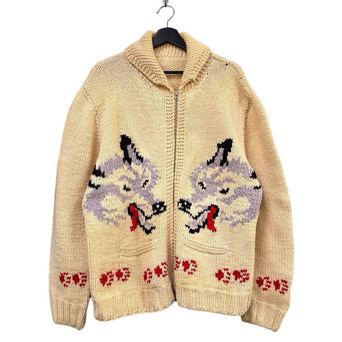 VINTAGE WOLF COWICHAN 100% WOOL Knit Sweater Jacket *MINT