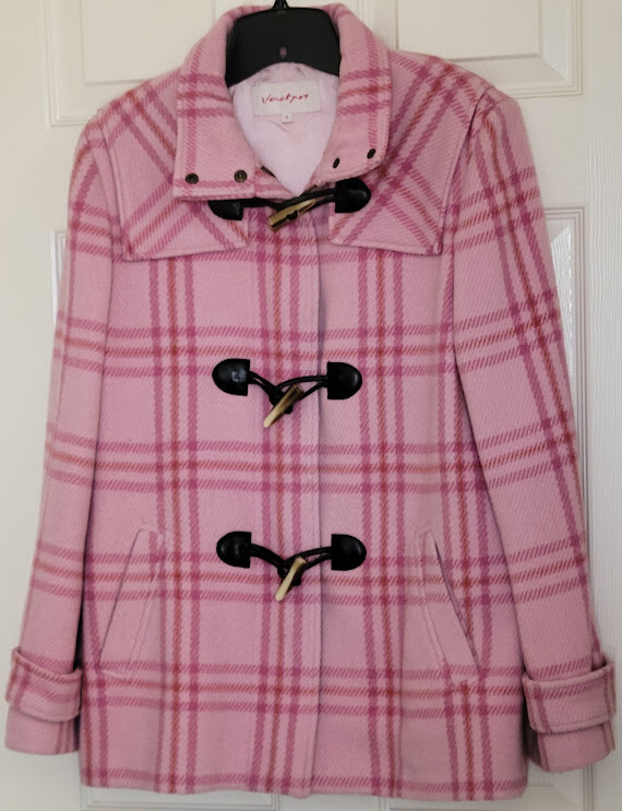 Vintage Jackpot by Carli Gry PINK Plaid Wool Coat Jacket SIZE 2