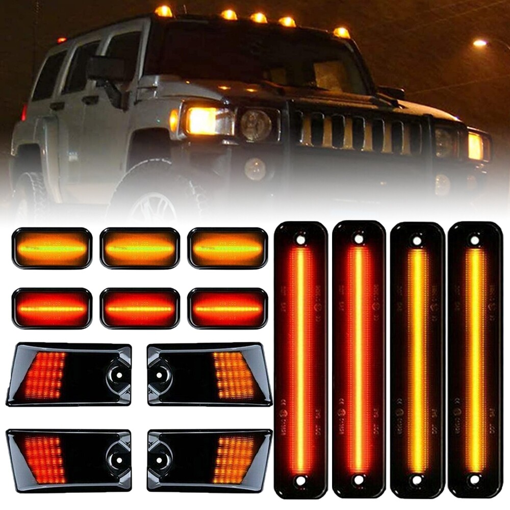 14x Smoked Lens LED Cab Roof Running Light For Hummer H2 03-09