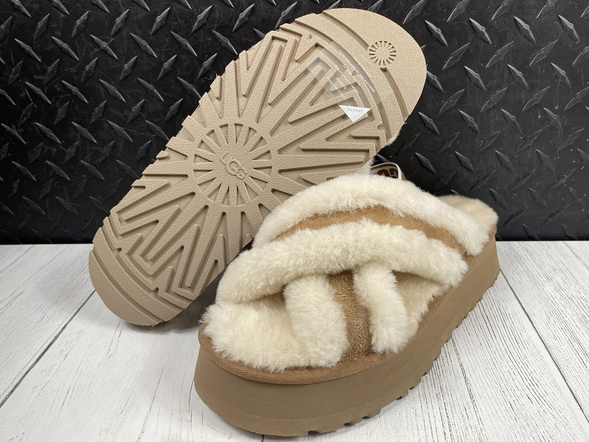 Size 10-Womens UGG Disco Cross Slide Chestnut 1121550 Slippers NEW