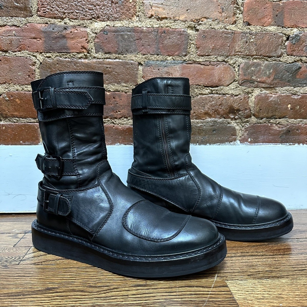 Ann Demeulemeester Black Leather Space Motorcycle Boots Men's 9.5