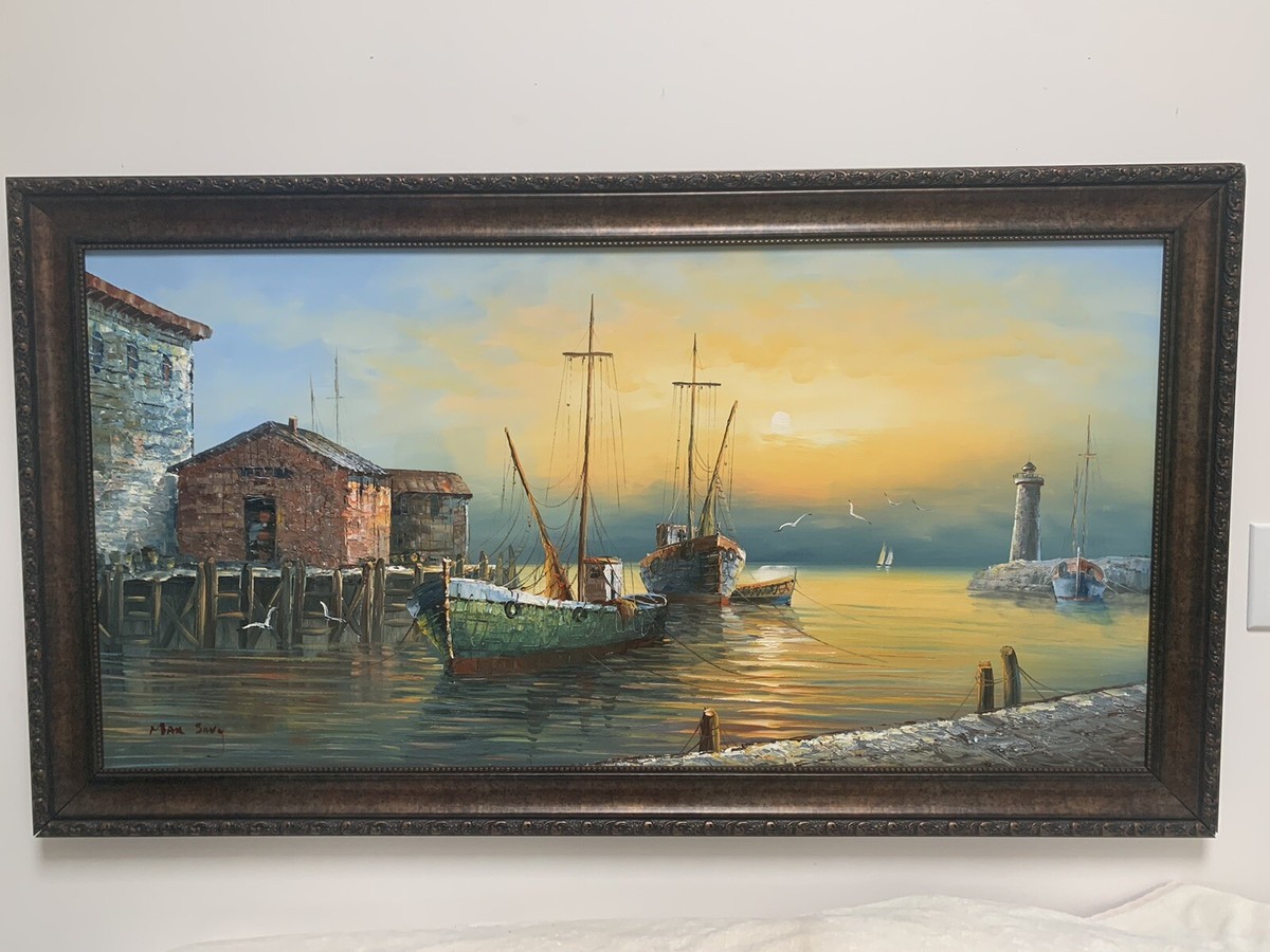 Exceptional Max Savy Oil on Canvas Extra Large With Lighthouse