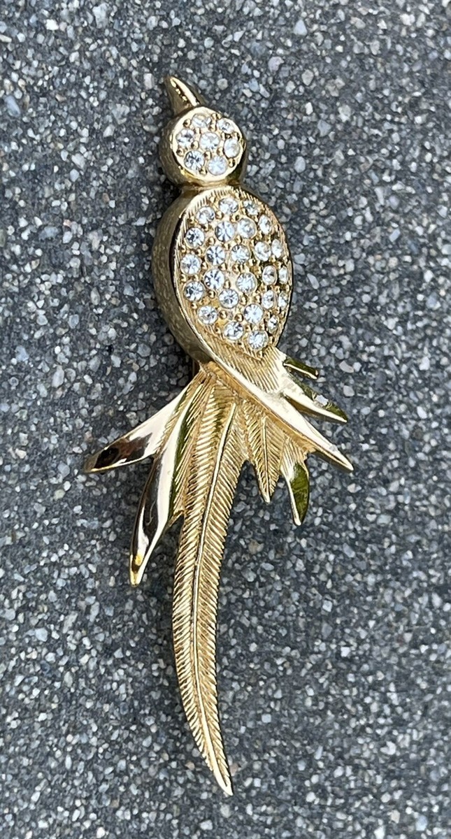 Vintage Christian Dior Gold Tone Crystal Bird Brooch Pin Signed | eBay