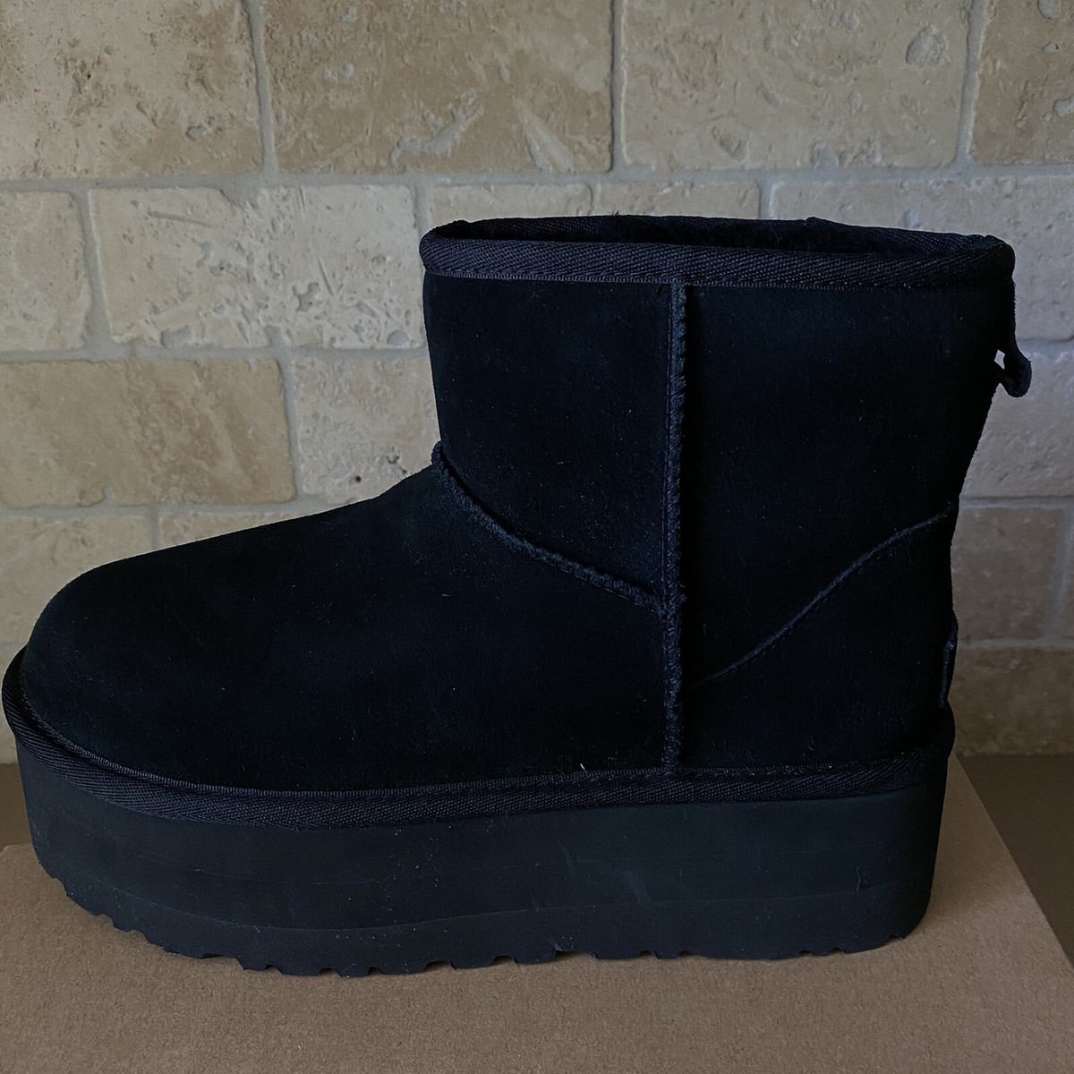UGG Classic Mini Platform Black Water-resistant Suede Boots Size