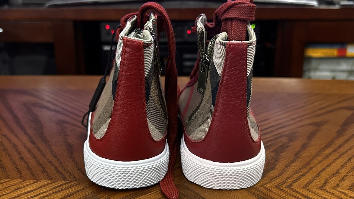 Burberry Children Toddler High Top Sneakers Check Canvas Red