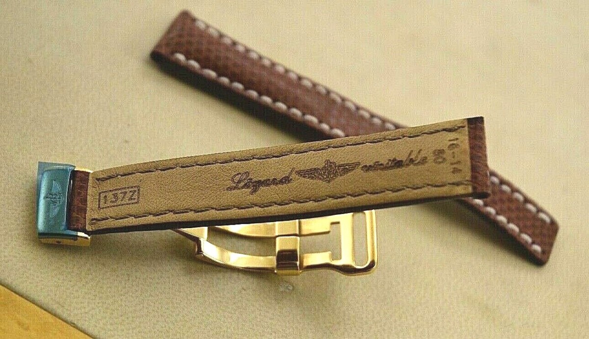 Breitling Watch Strap Brown Leather 16 mm With 18k Gold Deployant