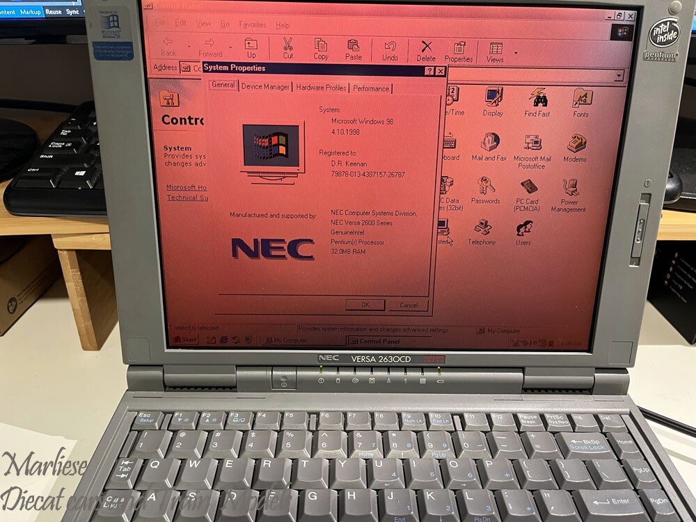 NEC VERSA 2630CD Laptop Pentium 133, 32MB RAM, 2GB HDD, Win 98 w