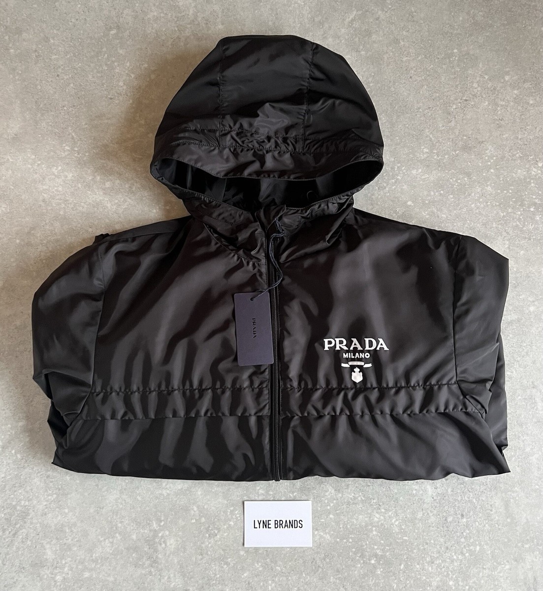 PRADA - Black Hooded Re-Nylon Windbreaker Jacket - Size 52 / XL