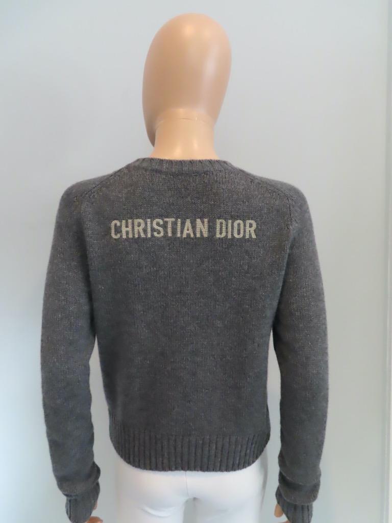 Christian Dior Grey Cashmere Knit/Logo Embroidered Sweater F 34/US