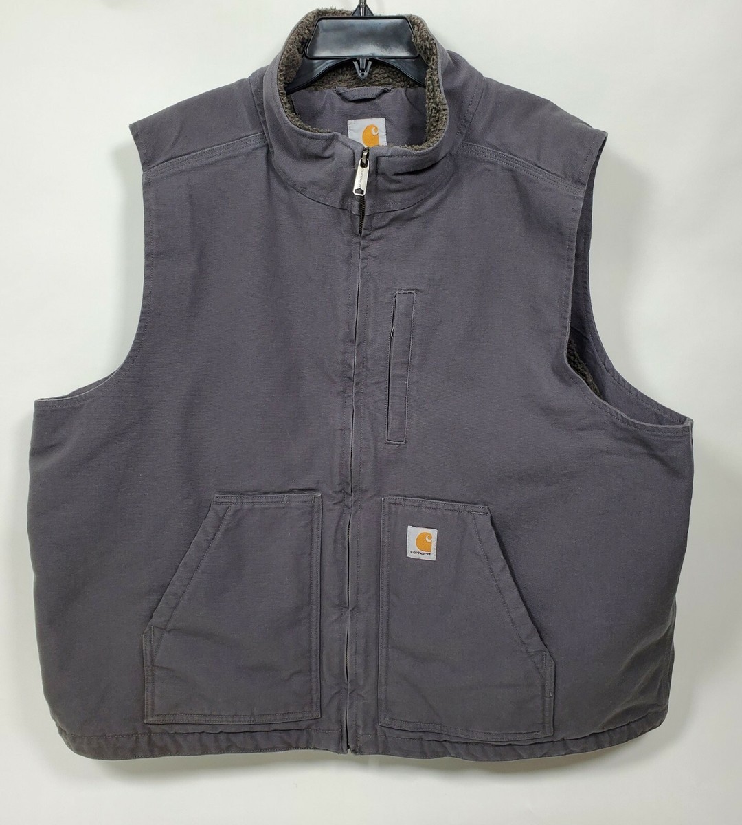 Carhartt Charcoal Grey Gray Sherpa Lined Canvas Vest Men's Size