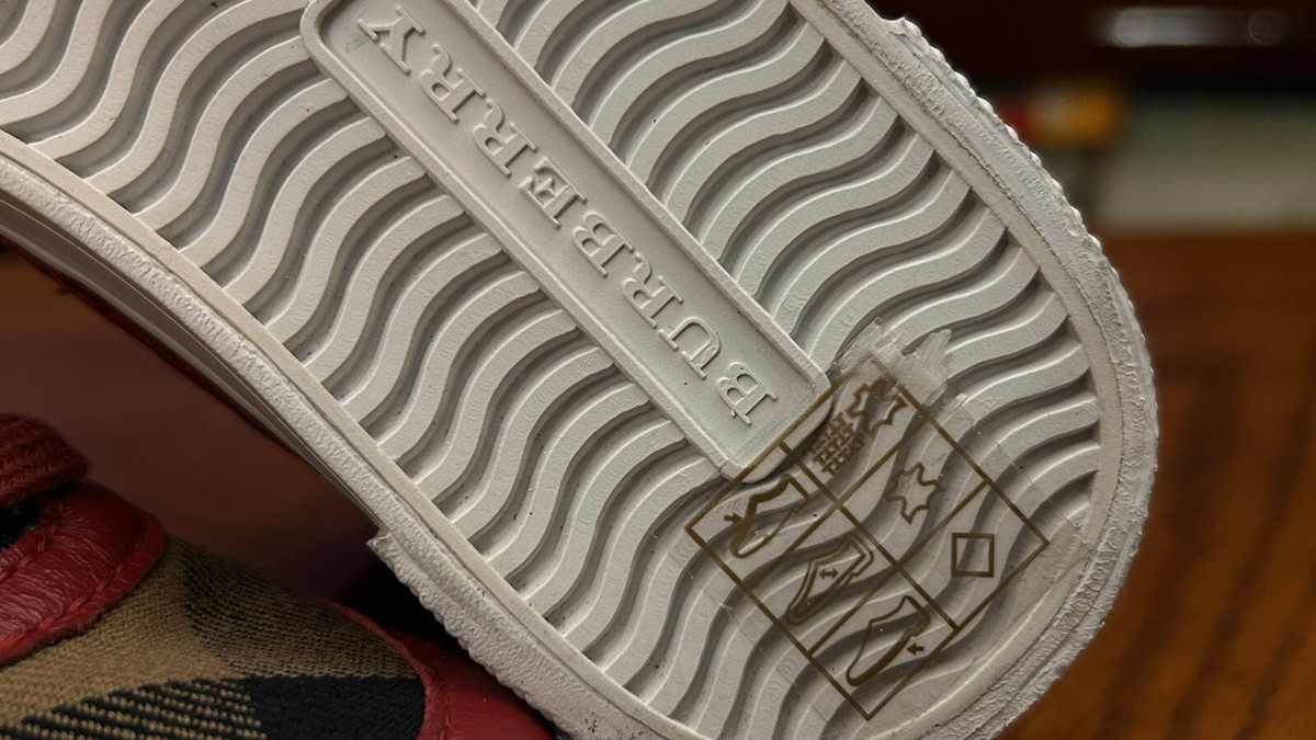 Burberry Children Toddler High Top Sneakers Check Canvas Red