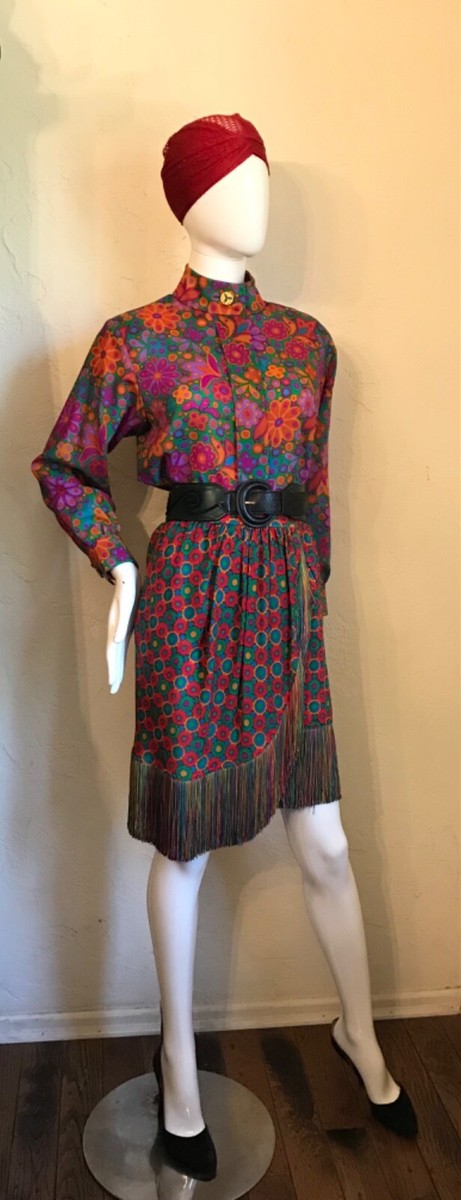 Vintage 1990-91 YSL Yves Saint Laurent Rive Gauche Colorful Dress