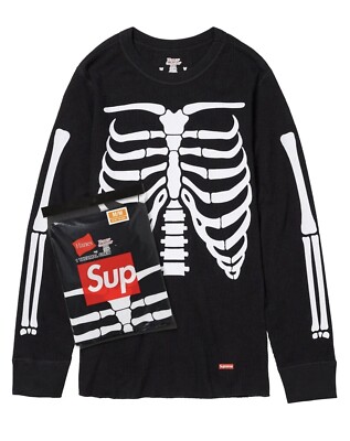 Supreme Hanes Bones Thermal Crew Neck Top Size Large Black - New