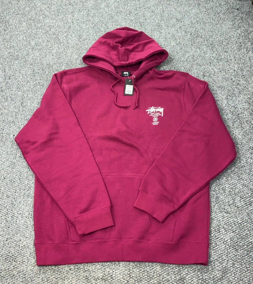 Stussy World Tour Hoodie Mens XL Wine Hooded Sweatshirt NWT | eBay
