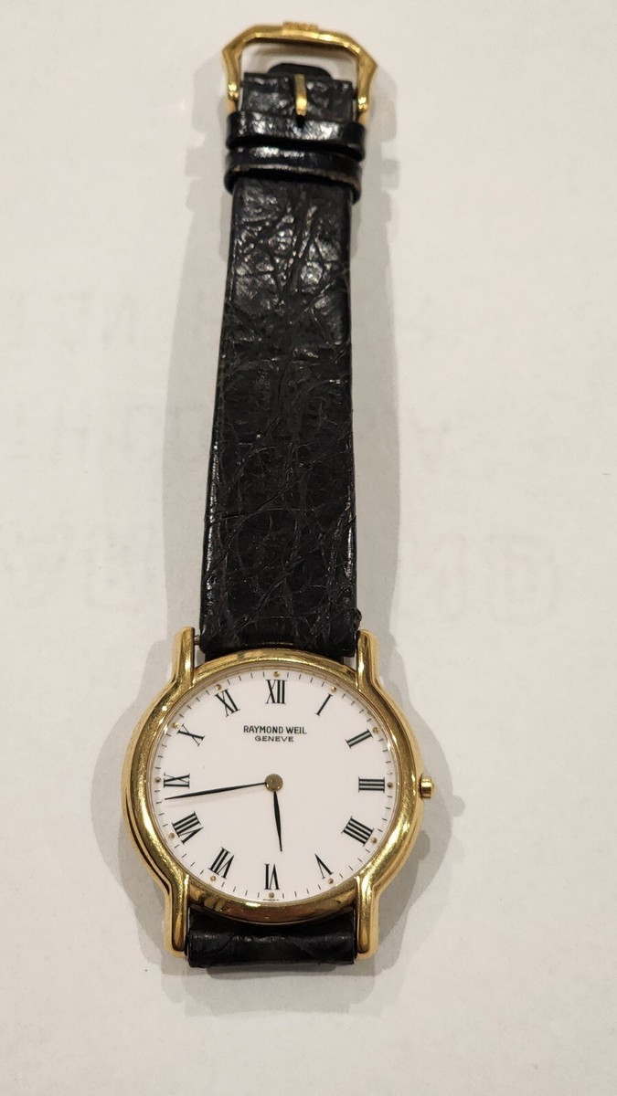 Raymond Weil 18k Gold Electroplated Watch 34mm Leather Strap 10M