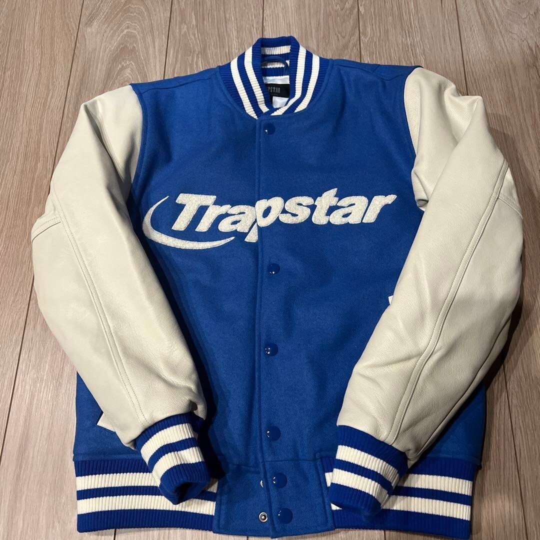 Trapstar Stadium Varsity Jacket Dazzling Blue/Off White Button