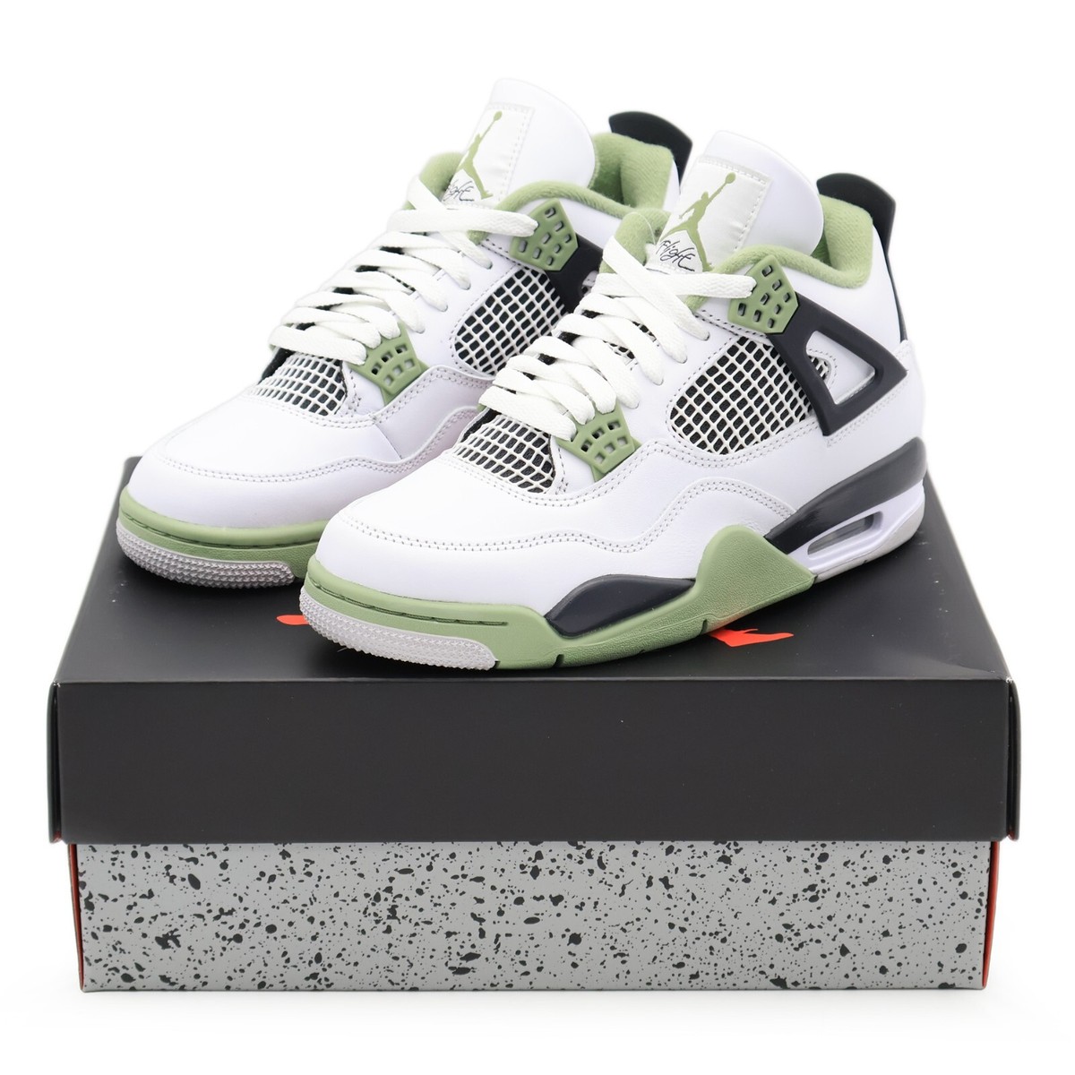 AQ9129-103 Nike Air Jordan 4 Oil Green Seaform White Black Khaki
