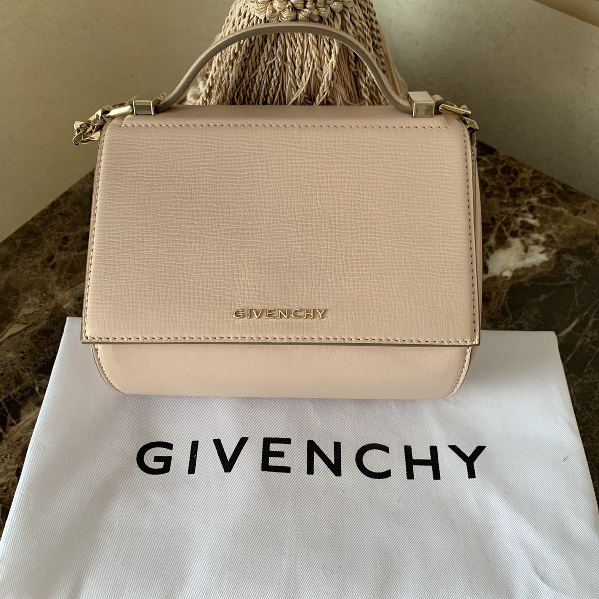 Givenchy Textured Calfskin Mini Pandora Box Cross Body Bag Nude