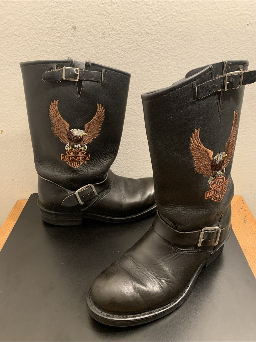 VTG HARLEY DAVIDSON Leather Motorcycle Engineer Boots Embroidered