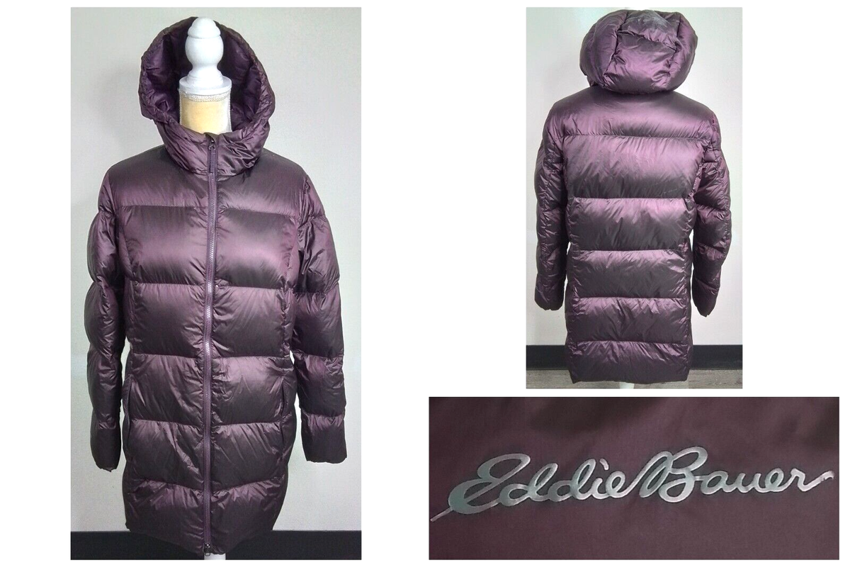 Eddie Bauer Down Jacket Women's XL Purple Parka Hooded Full Zip