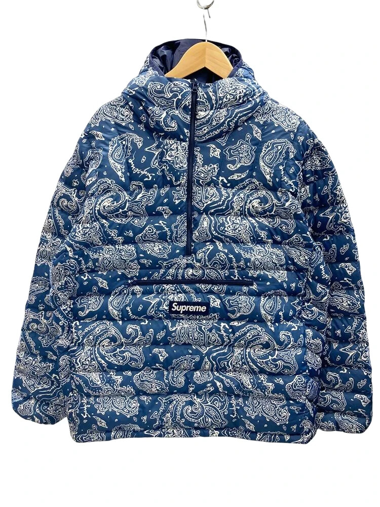Supreme FW22 Blue Paisley Micro Down Half Zip Hooded Pullover
