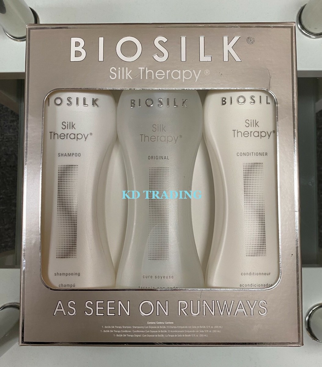 3-Pack) BIOSILK Silk Therapy Shampoo Conditioner Hair Treatment w