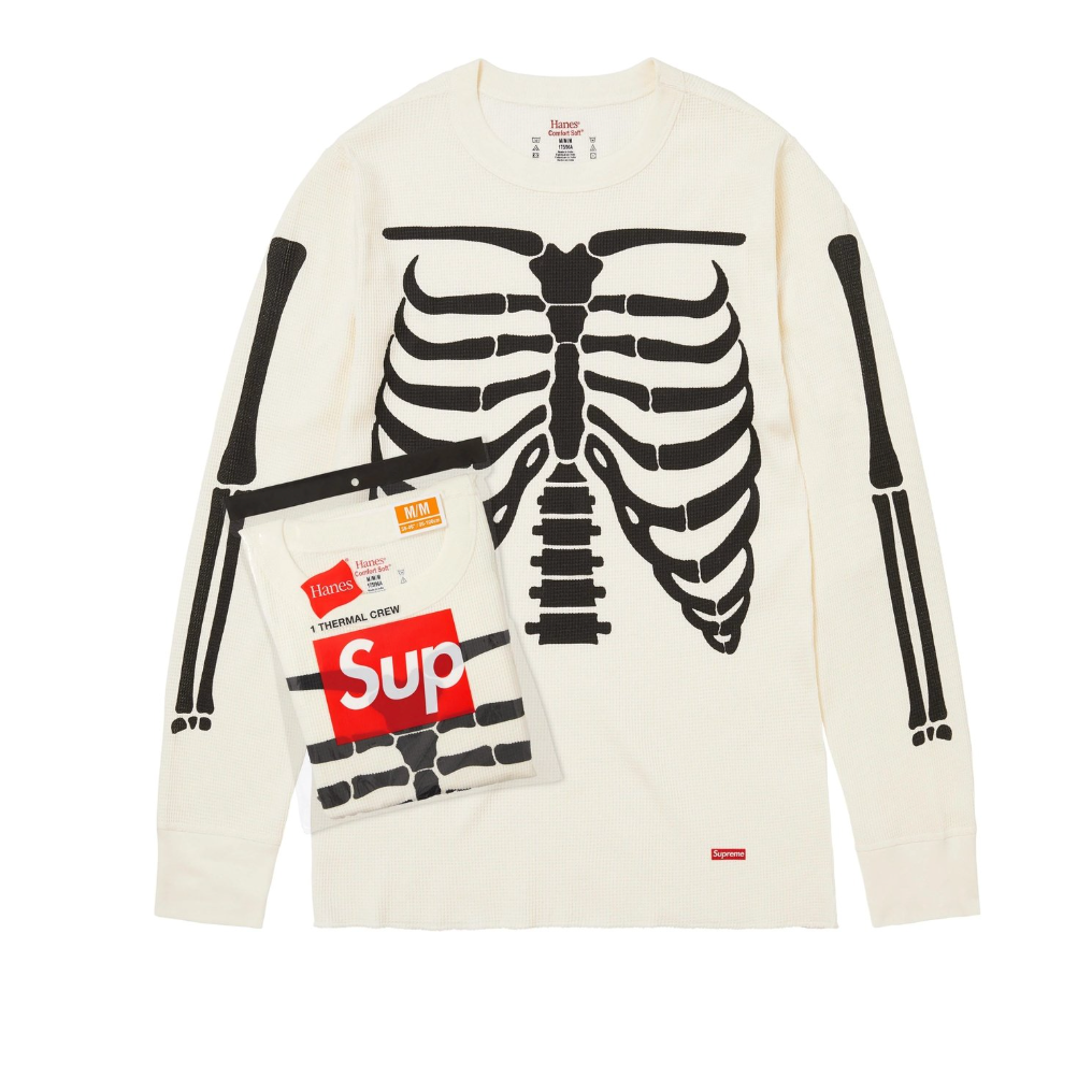 SUPREME FW25 HANES BONES THERMAL CREW 1 PACK BLACK NATURAL YELLOW