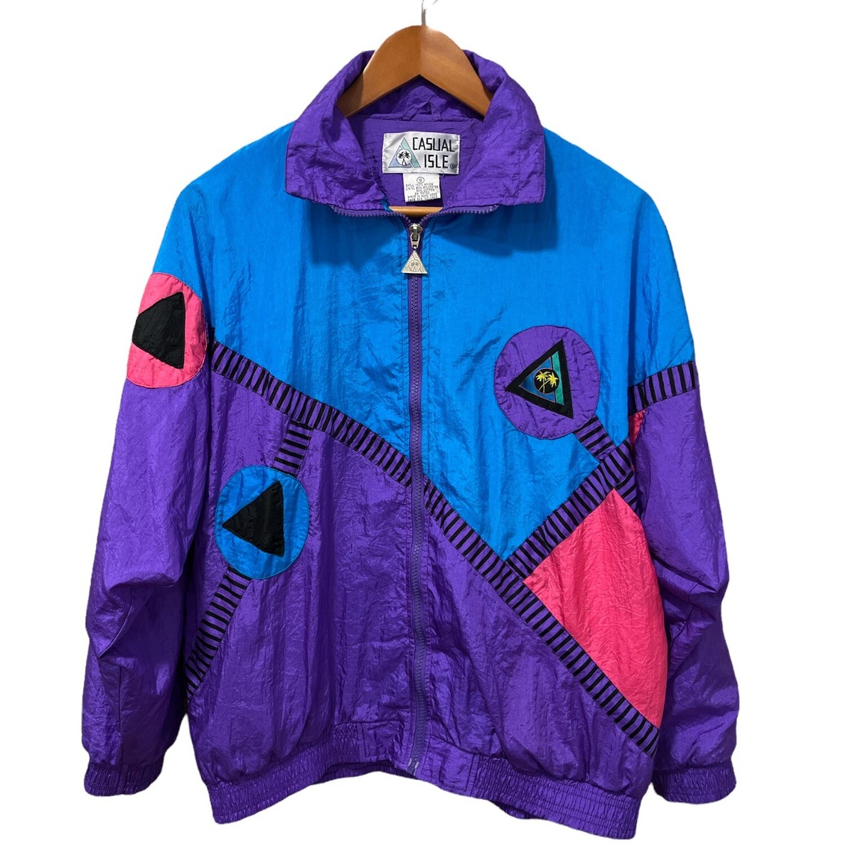 Vintage 80s Casual Isle Color Block Geometric Windbreaker Jacket