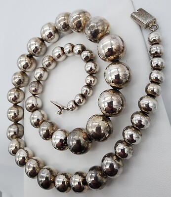 Sterling Silver 925 Mexico Taxco Graduated Bead Box Clasp 26