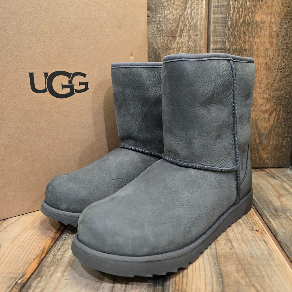 UGG CLASSIC WEATHER SHORT BOOT GREY WATERPROOF LEATHER YOUTH US 6