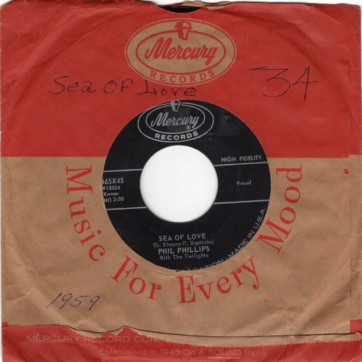 Phil Phillips With The Twilights – Sea Of Love 1959 Mercury VG