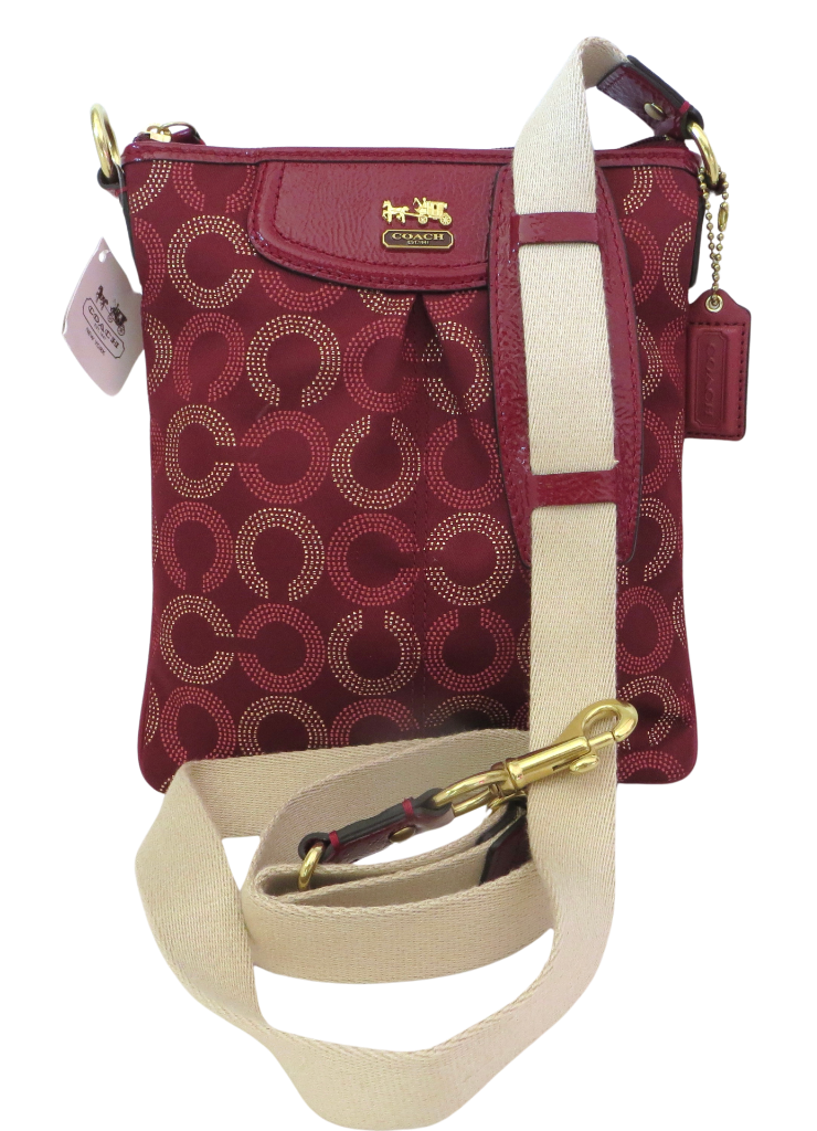 New NWT Coach Crimson Red Signature & Patent Leather Crossbody