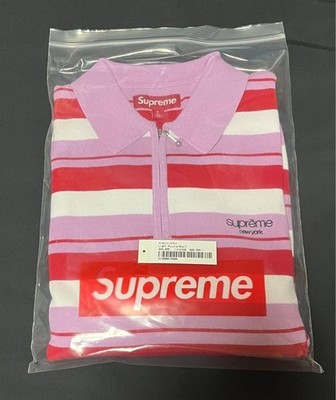 Supreme Stripe Zip L/S Polo Pink Size S New | eBay