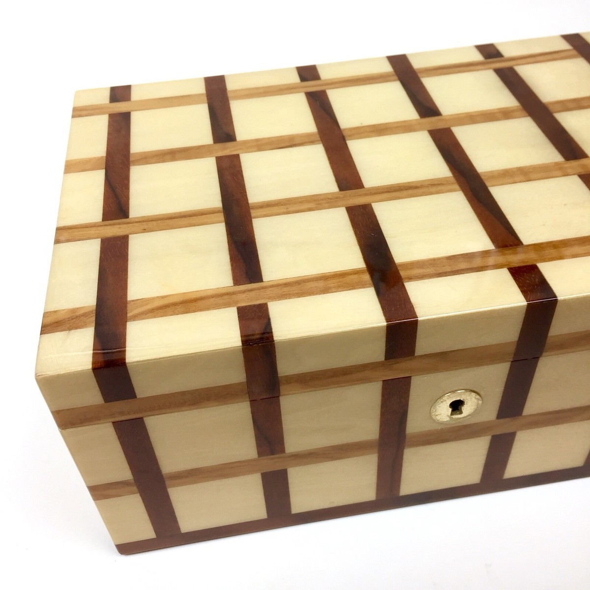 Ercolano Sofia Jewelry Box Large Inlayed Wood Checkered Grid Brown