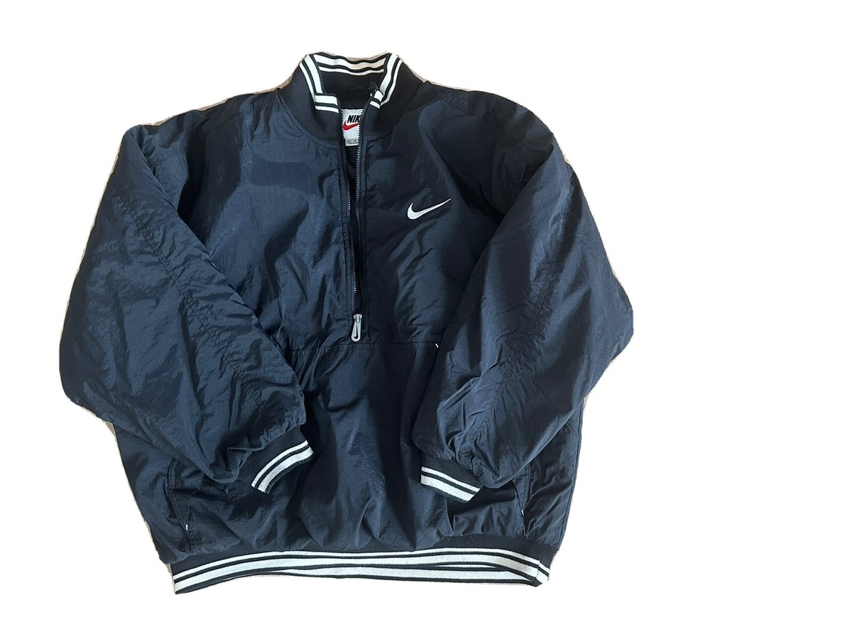 Vintage 90s Nike Big Swoosh Bomber Jacket Puffer Pullover Black