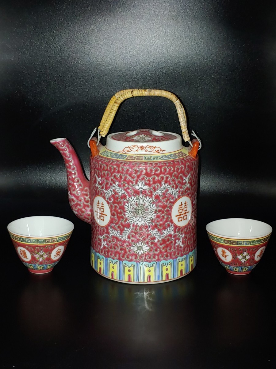 骨董 瓷器 染付双寿缶 茶壺 中国美術 骨董 瓷器 染付双寿缶 茶壺 中国美術