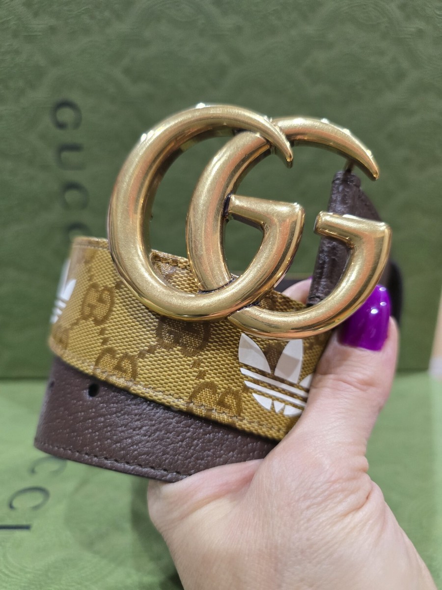 Gucci x Adidas Belt 85 34 GG Marmont Buckle Brown Leather Supreme